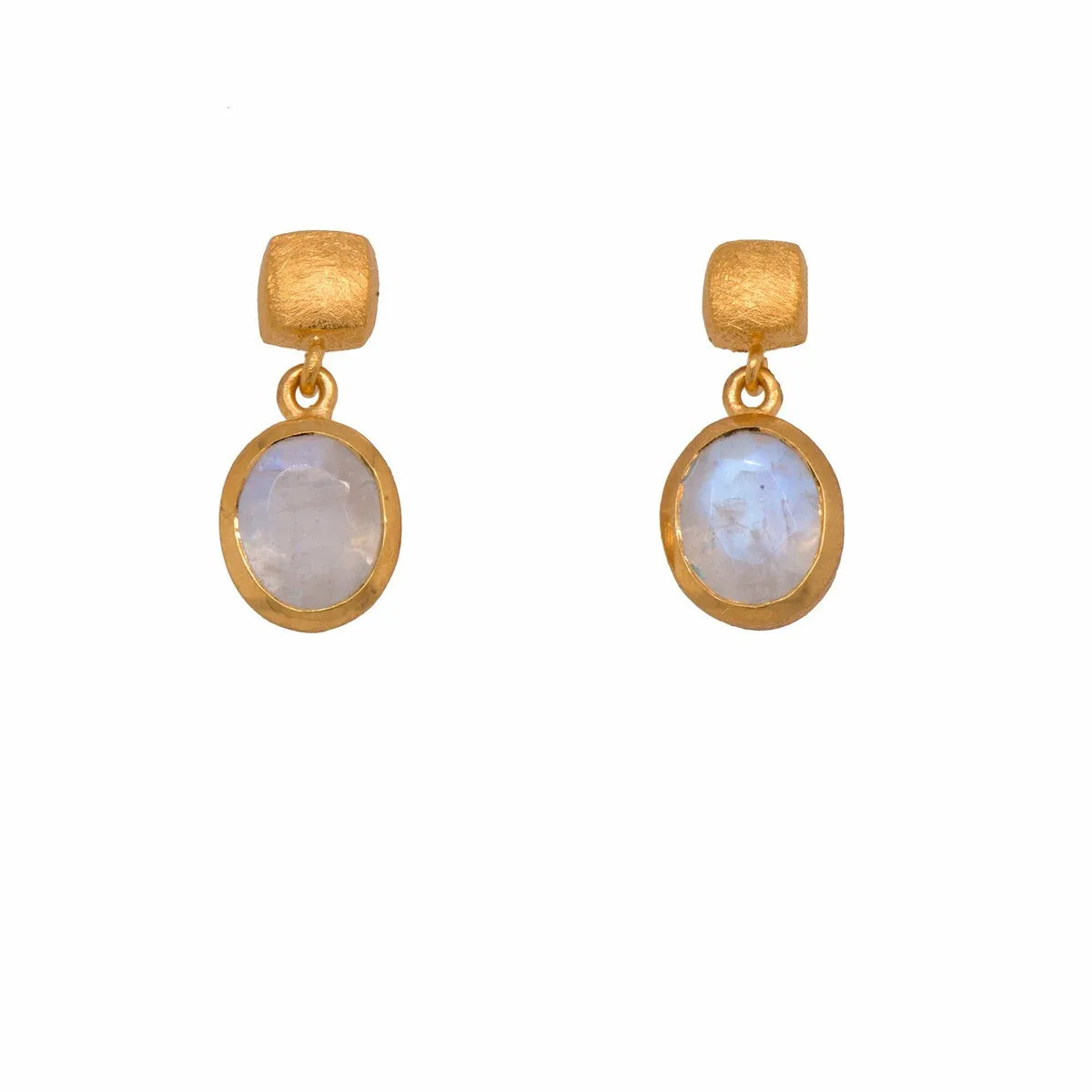 Cube Oval Rainbow Moonstone 24K Gold Vermeil Earrings