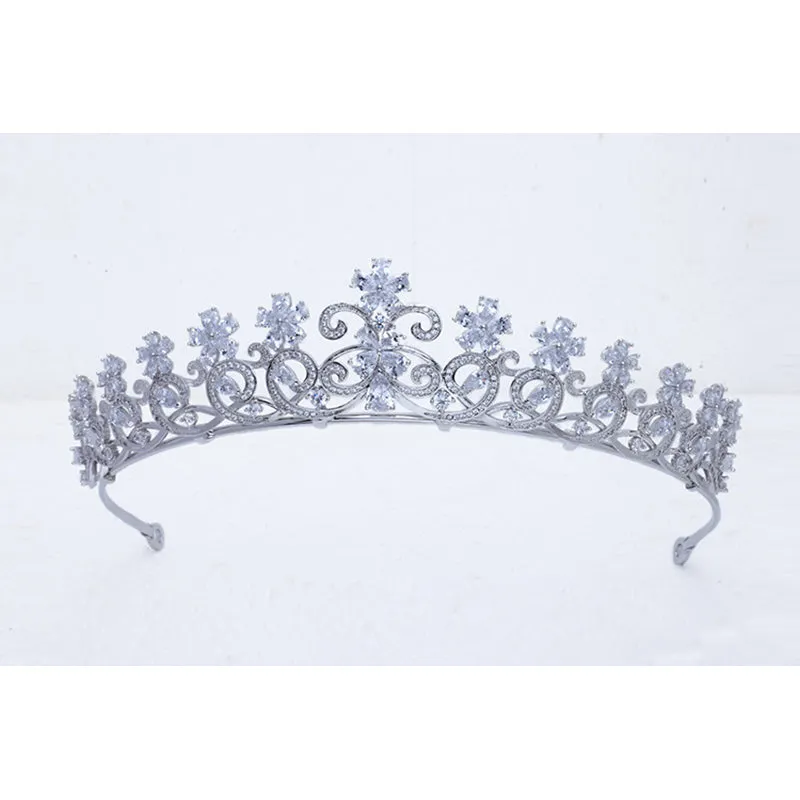 Cubic Zirconia Tiara for Wedding,Crystals Silver Diadem for Bridal CH10052