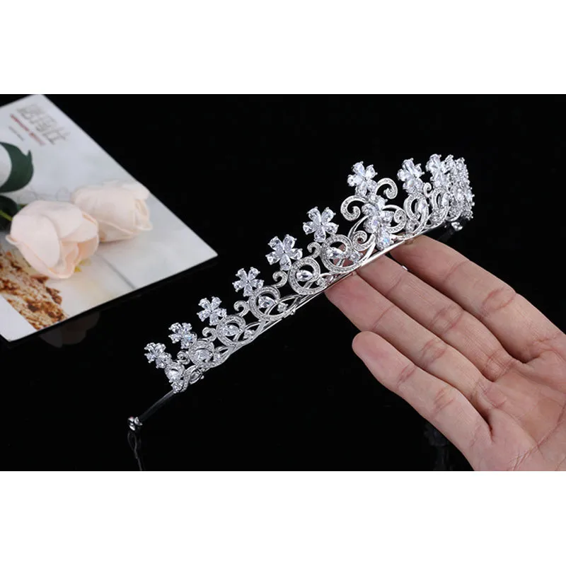 Cubic Zirconia Tiara for Wedding,Crystals Silver Diadem for Bridal CH10052