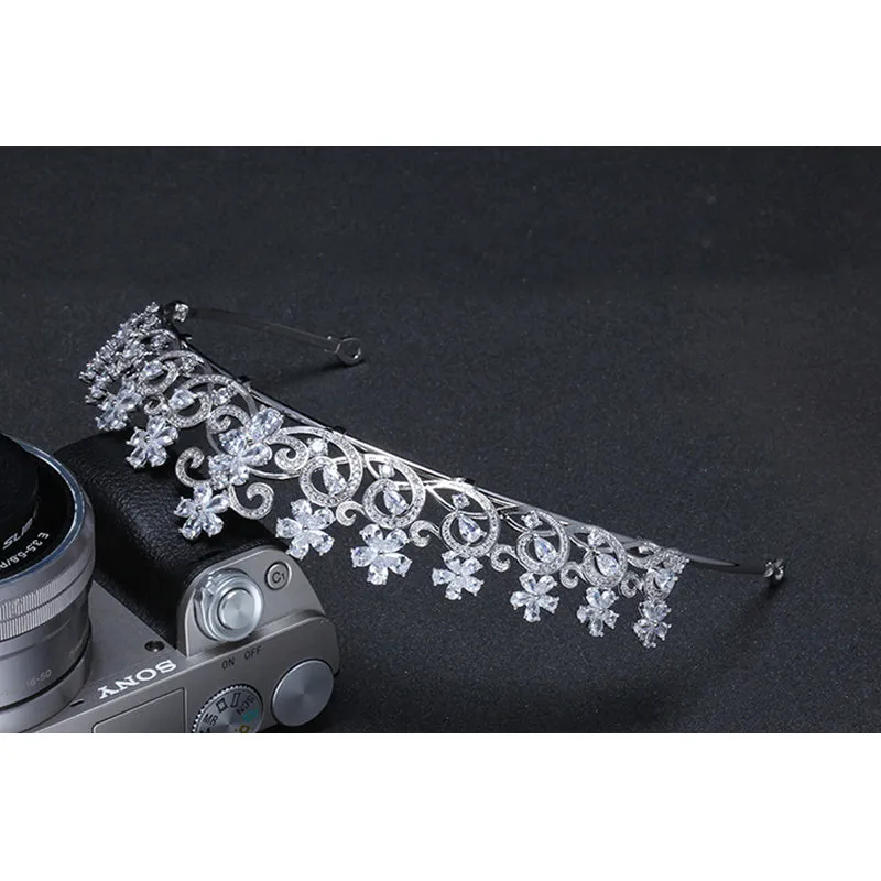 Cubic Zirconia Tiara for Wedding,Crystals Silver Diadem for Bridal CH10052