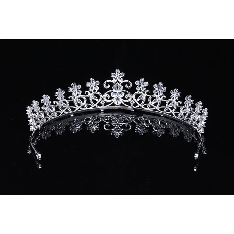 Cubic Zirconia Tiara for Wedding,Crystals Silver Diadem for Bridal CH10052