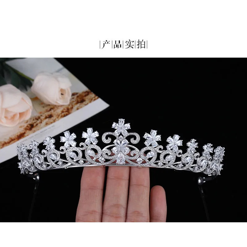 Cubic Zirconia Tiara for Wedding,Crystals Silver Diadem for Bridal CH10052