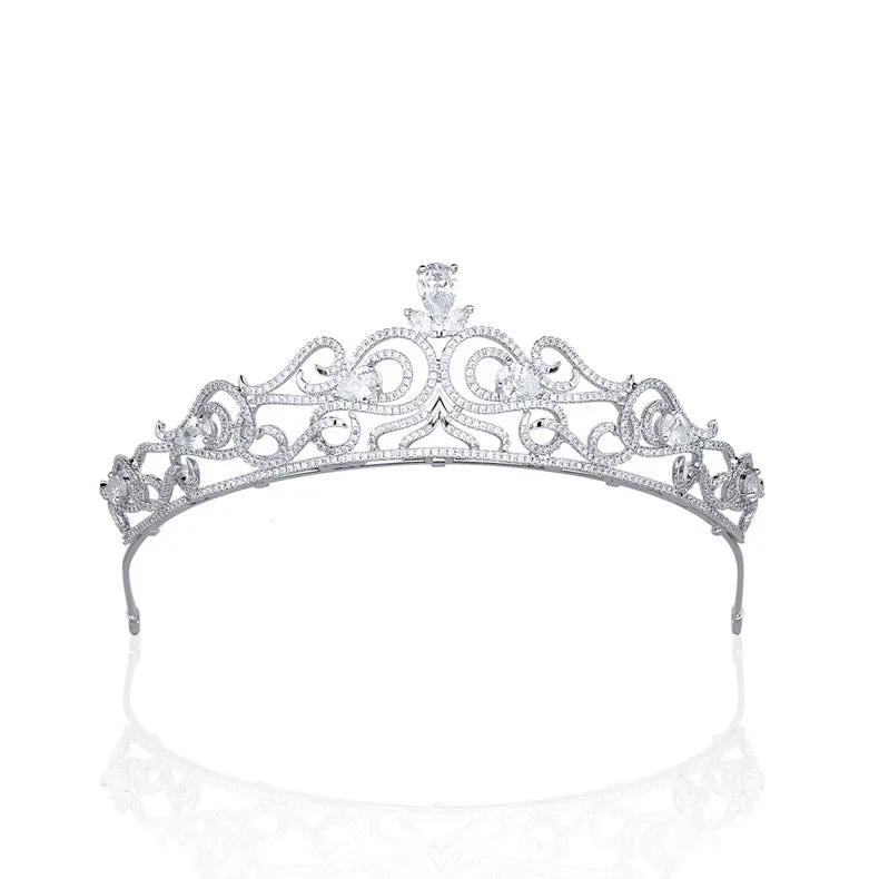 Cubic Zirconia Tiara for Wedding,Crystals Silver Diadem for Bridal S16226