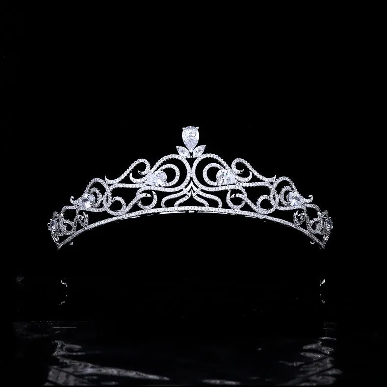 Cubic Zirconia Tiara for Wedding,Crystals Silver Diadem for Bridal S16226