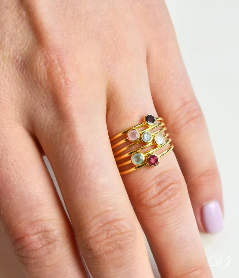 Dainty Stackable Clear Quartz Ring : April Birthstone