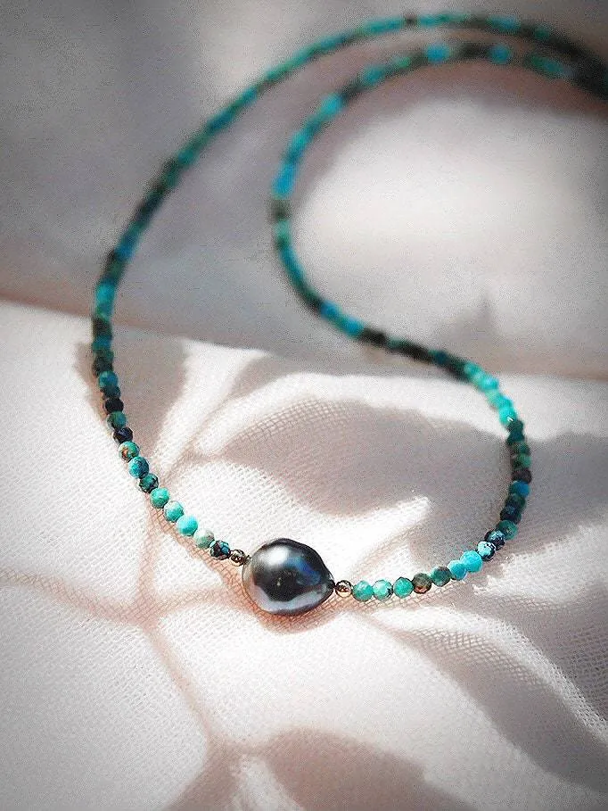 Dainty Turquoise Tahitian Pearl Choker Necklace - Ipo