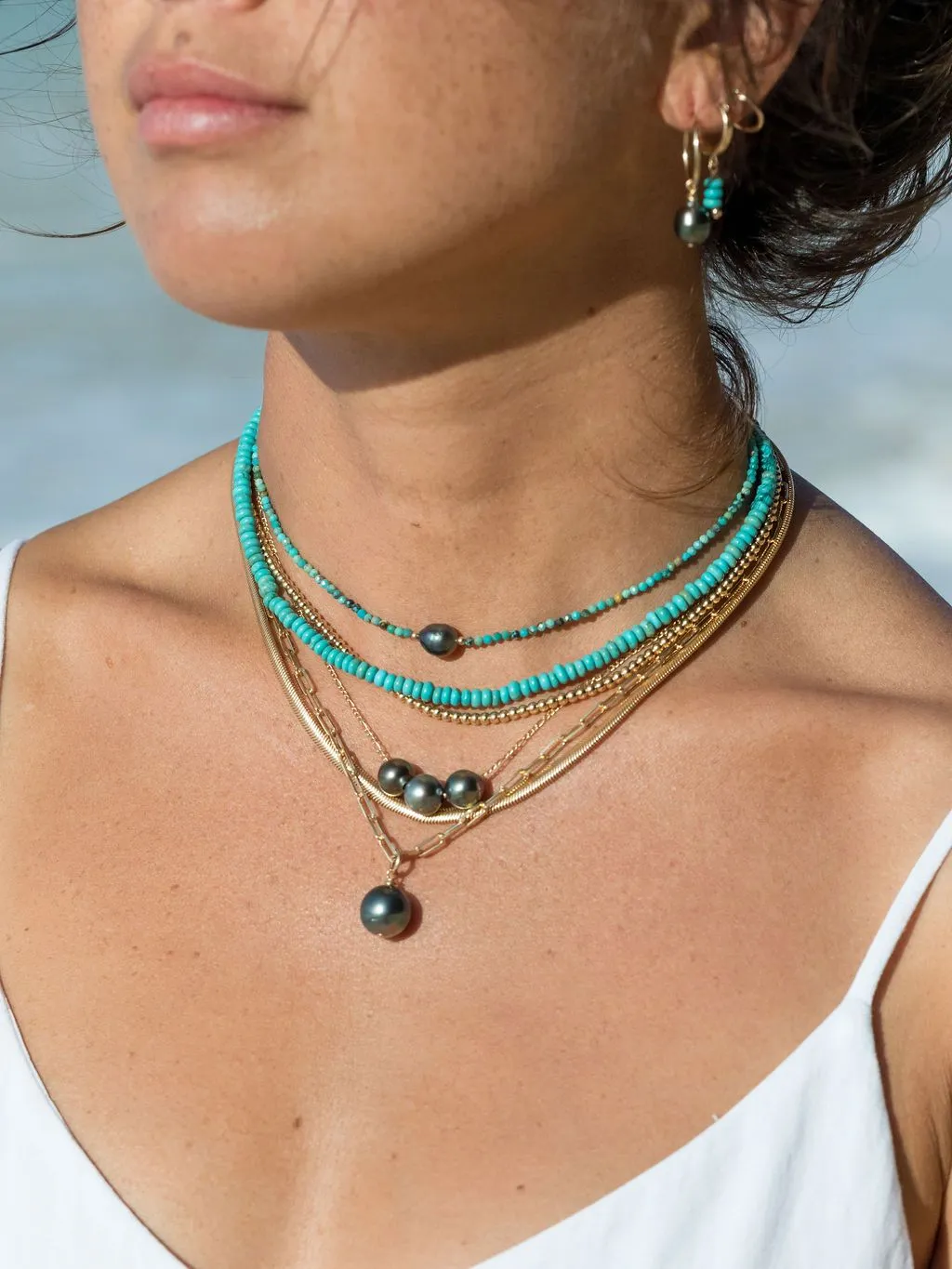 Dainty Turquoise Tahitian Pearl Choker Necklace - Ipo