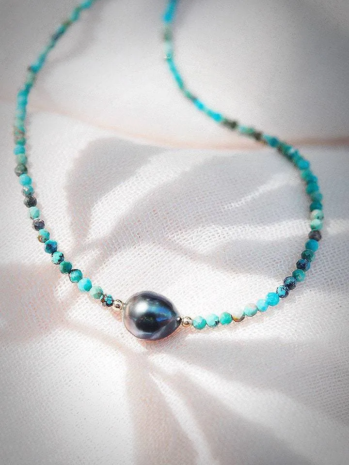 Dainty Turquoise Tahitian Pearl Choker Necklace - Ipo