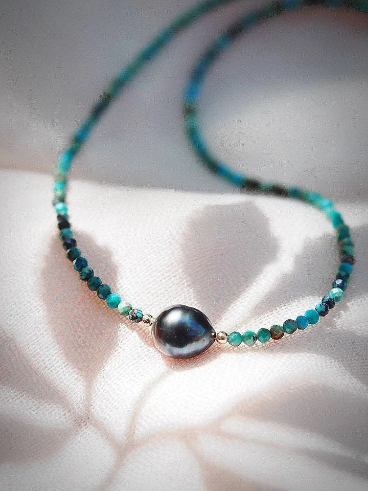 Dainty Turquoise Tahitian Pearl Choker Necklace - Ipo