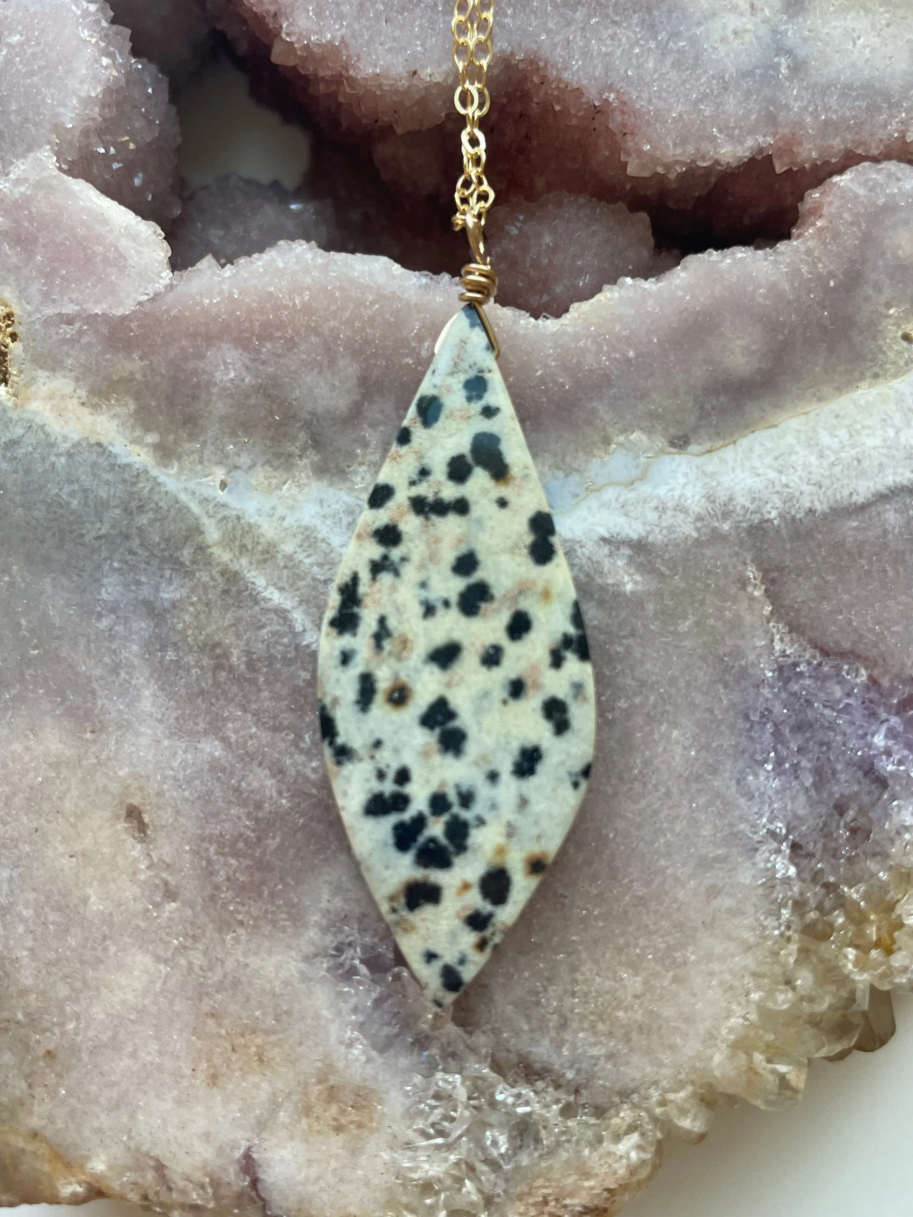 Dalmatian Jasper Pendant Necklace Gold Filled