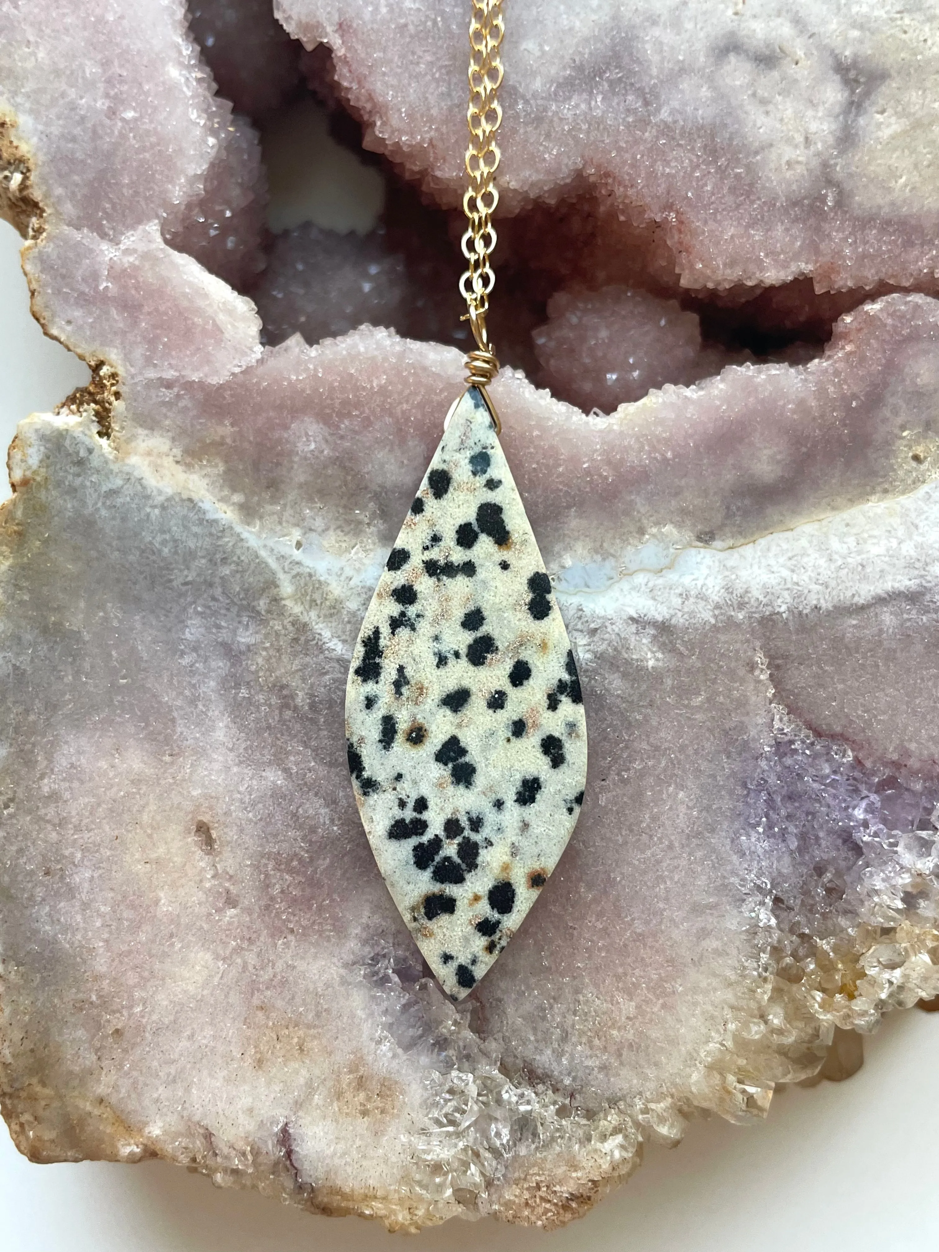 Dalmatian Jasper Pendant Necklace Gold Filled