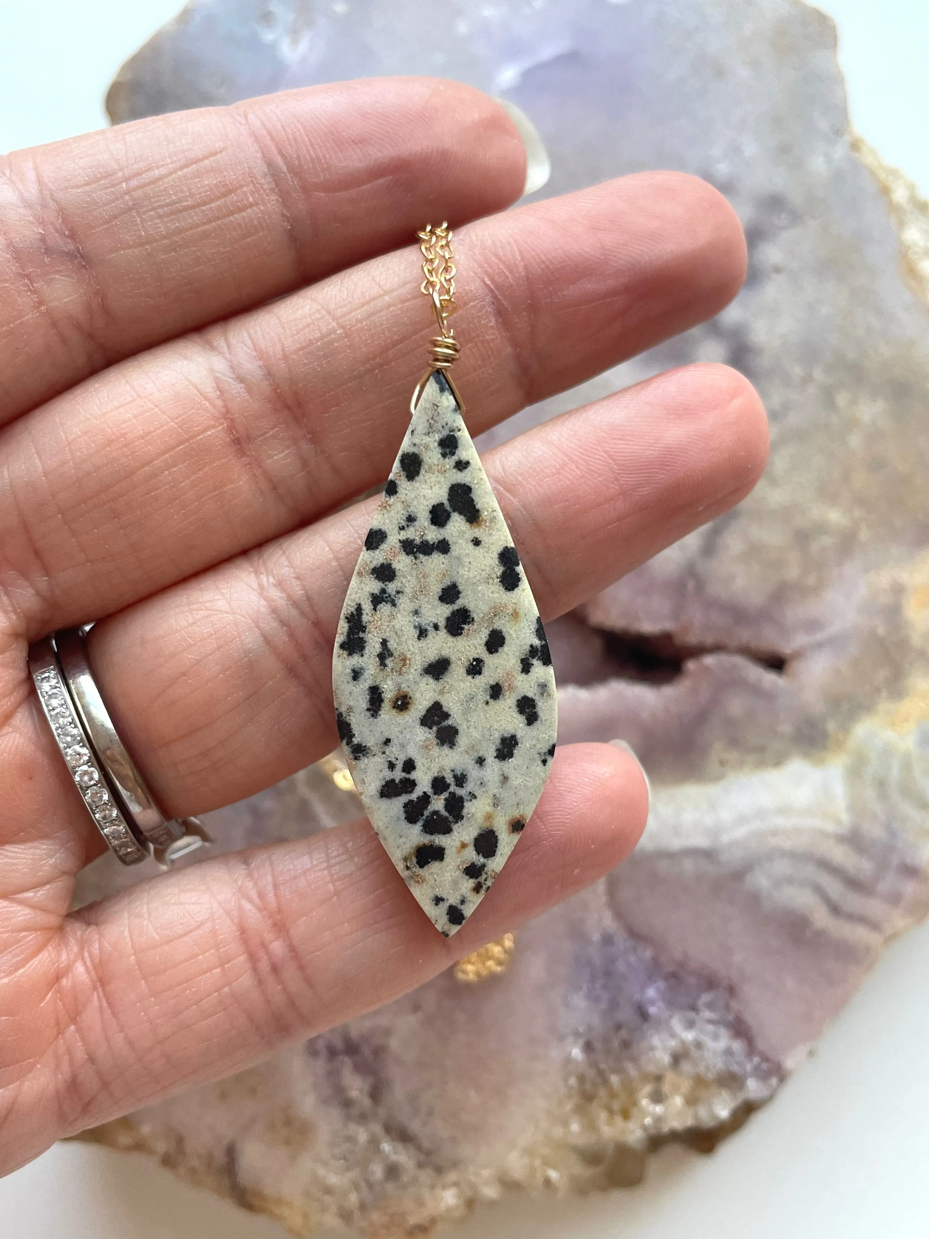 Dalmatian Jasper Pendant Necklace Gold Filled
