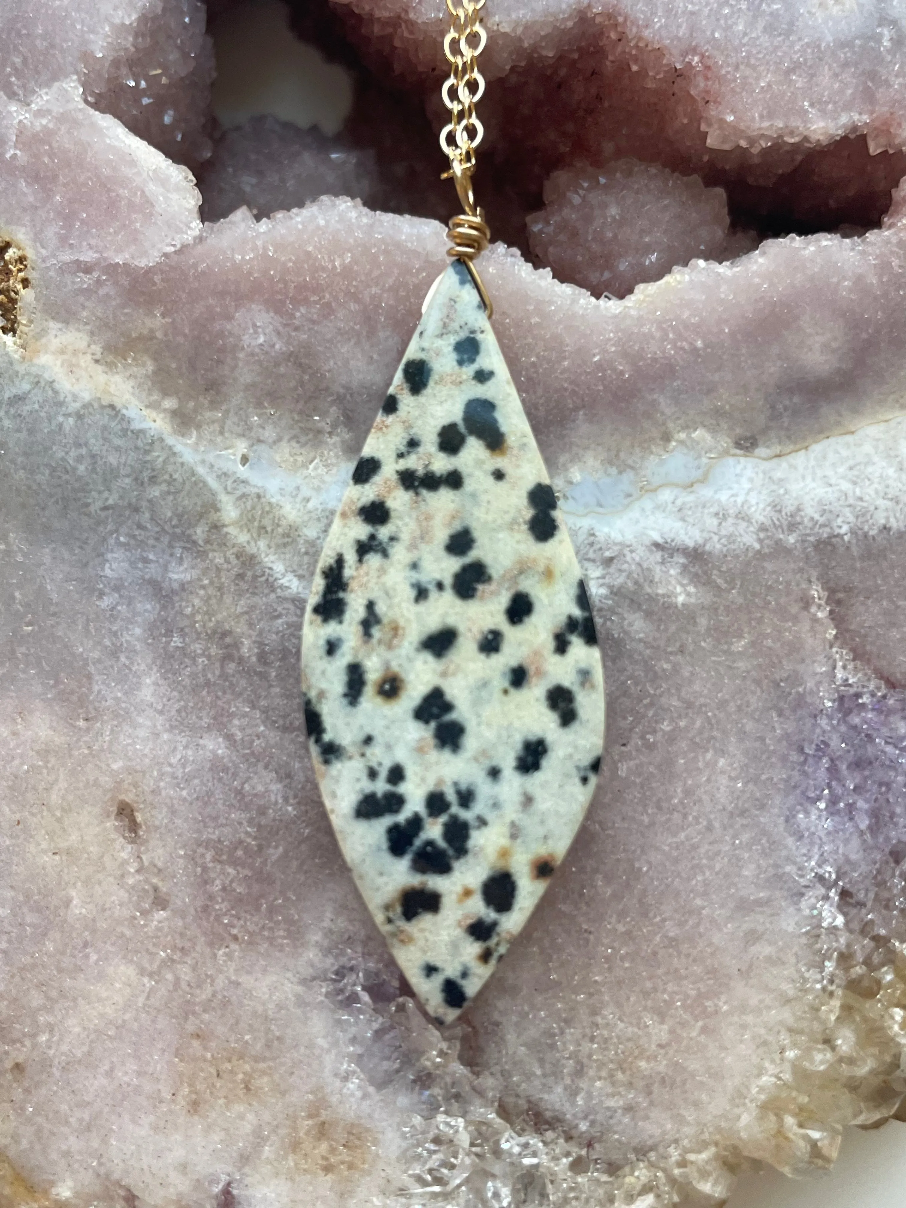 Dalmatian Jasper Pendant Necklace Gold Filled