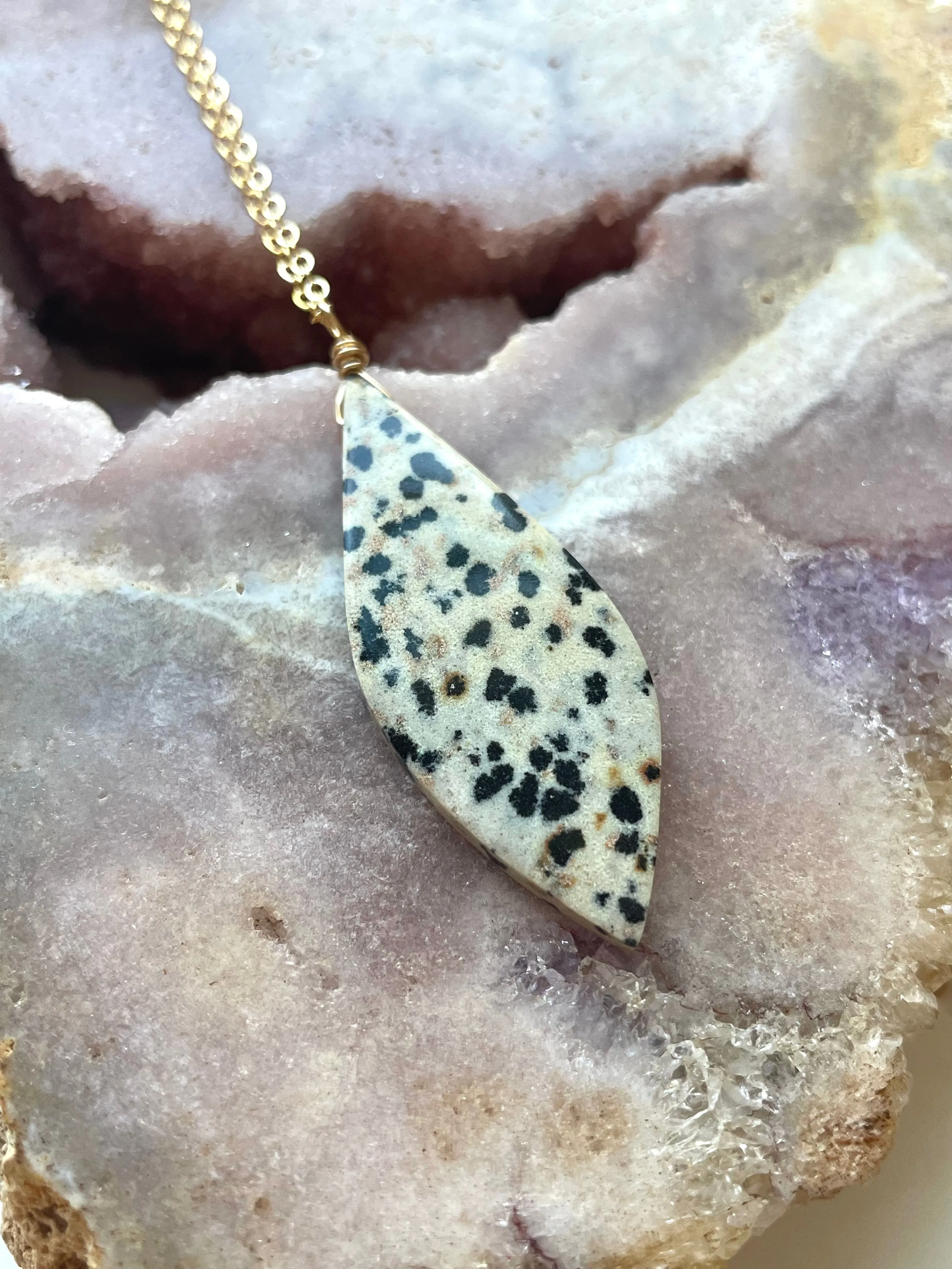 Dalmatian Jasper Pendant Necklace Gold Filled