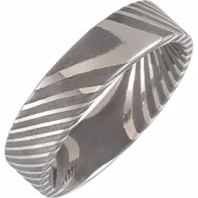 Damascus Steel Flat Shape 6 mm Patterned Comfort Fit Band
