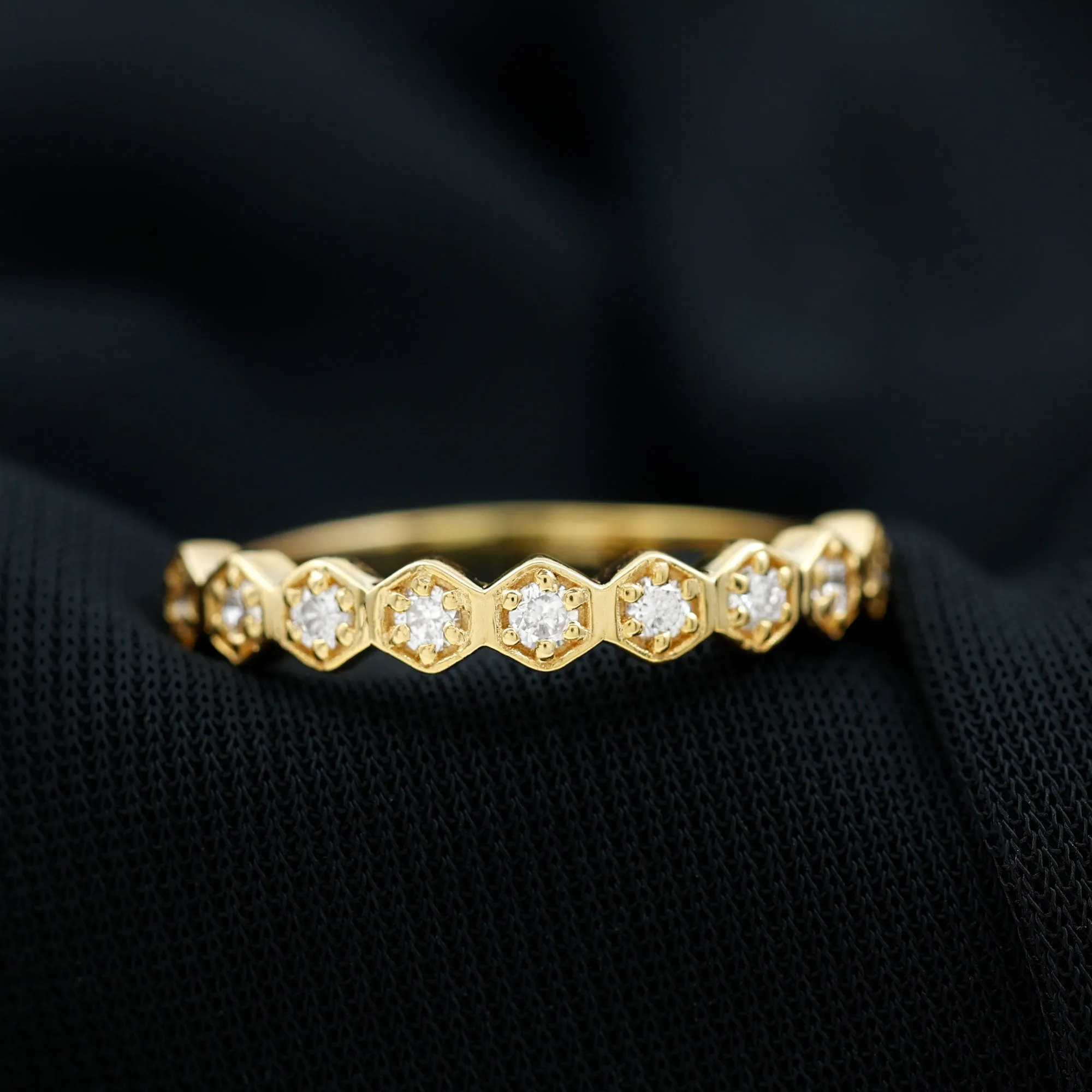 Diamond Half Eternity Ring in Hexagon Shape Frame