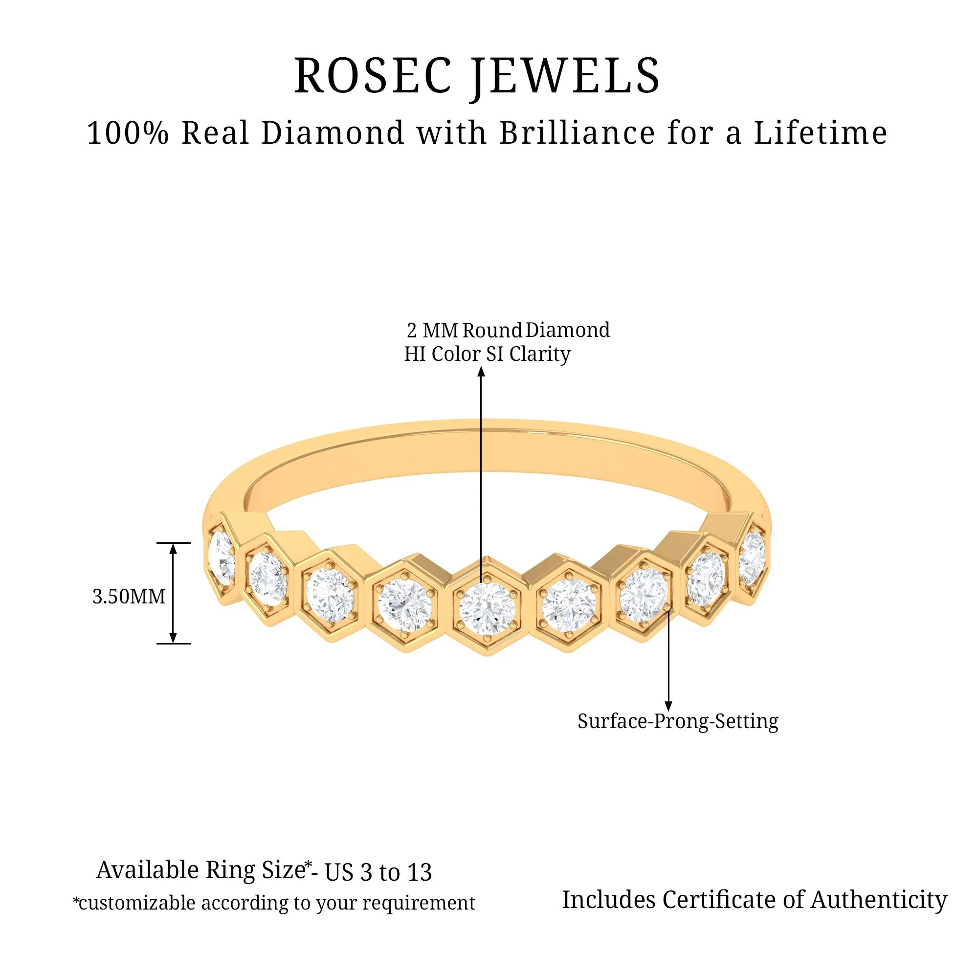Diamond Half Eternity Ring in Hexagon Shape Frame
