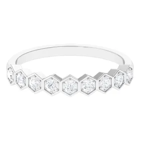 Diamond Half Eternity Ring in Hexagon Shape Frame