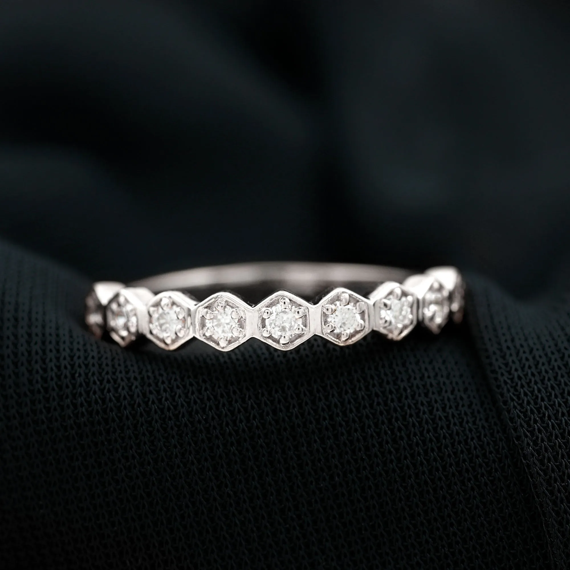 Diamond Half Eternity Ring in Hexagon Shape Frame