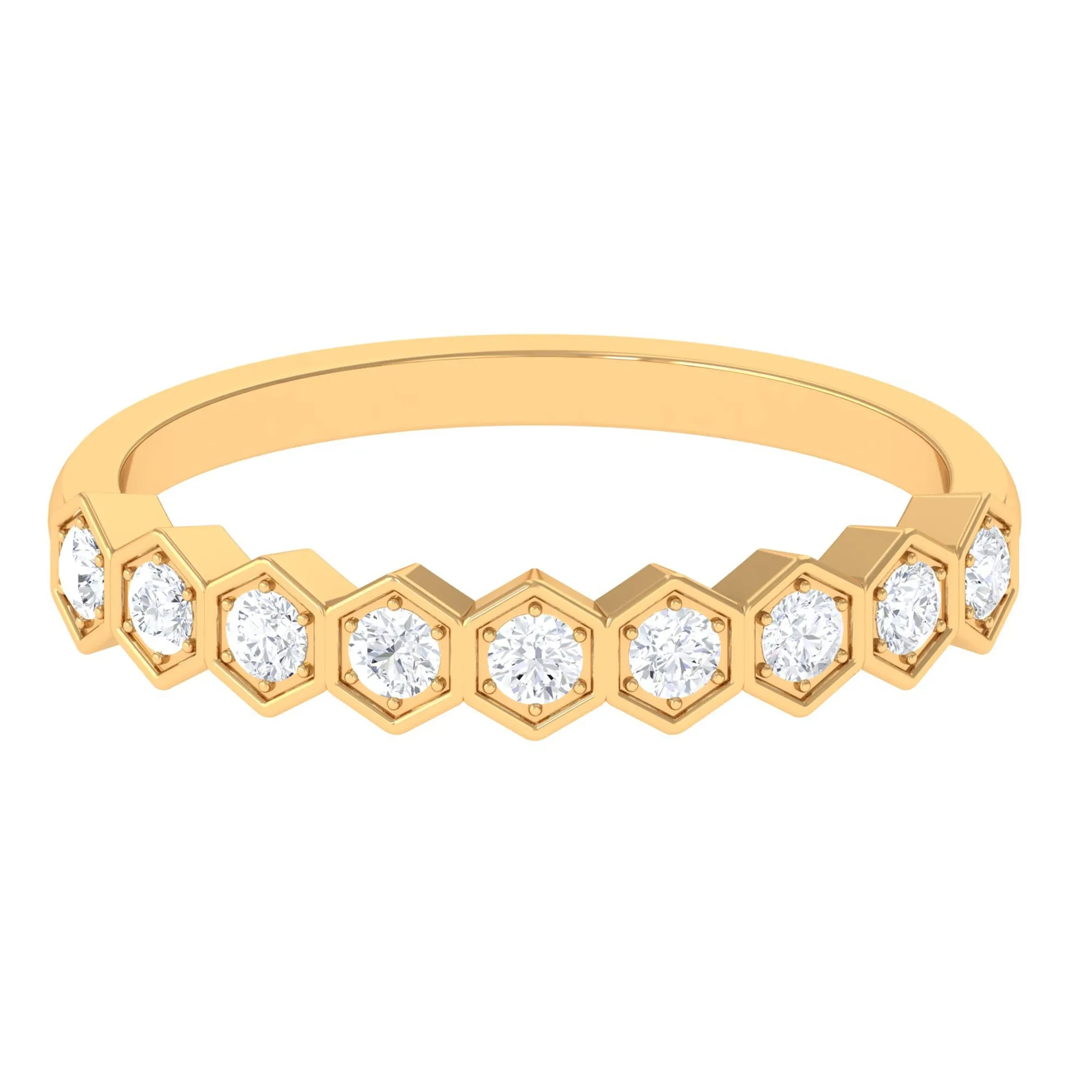 Diamond Half Eternity Ring in Hexagon Shape Frame