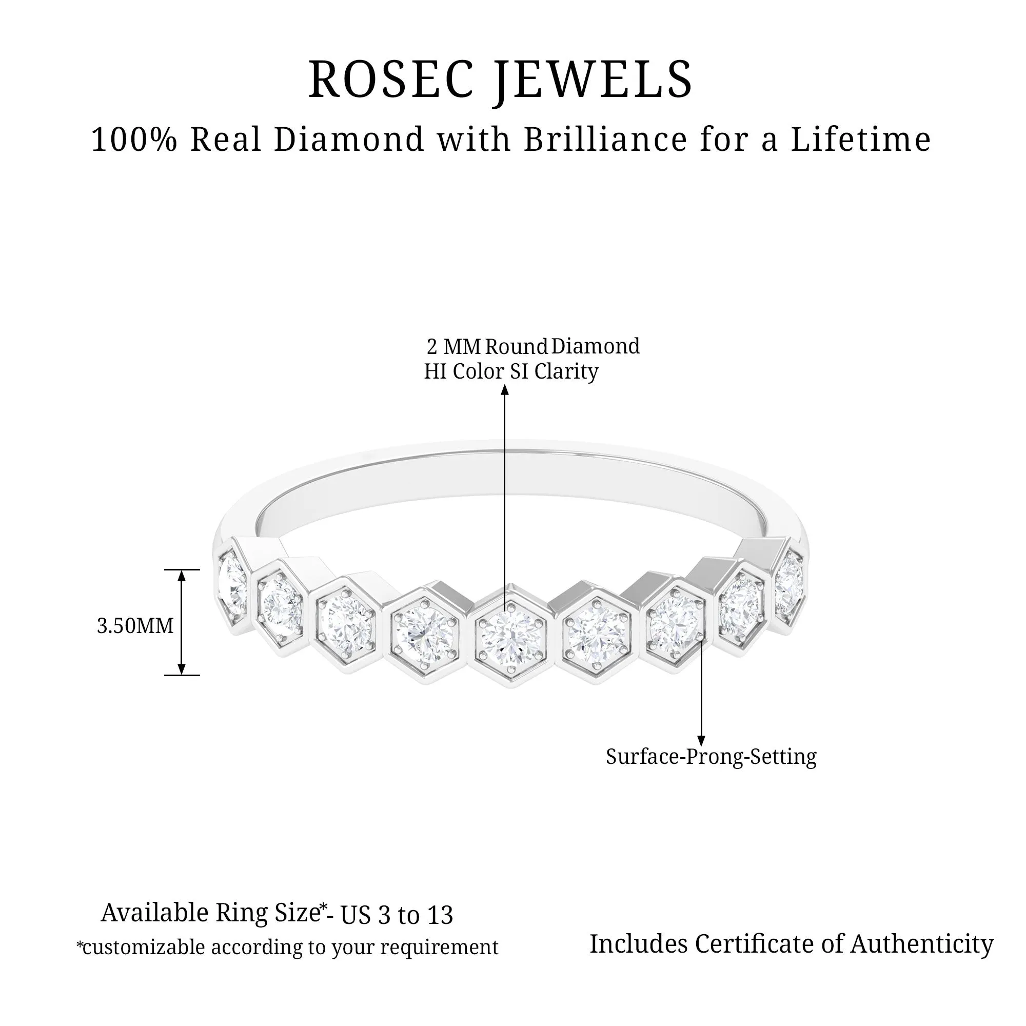 Diamond Half Eternity Ring in Hexagon Shape Frame