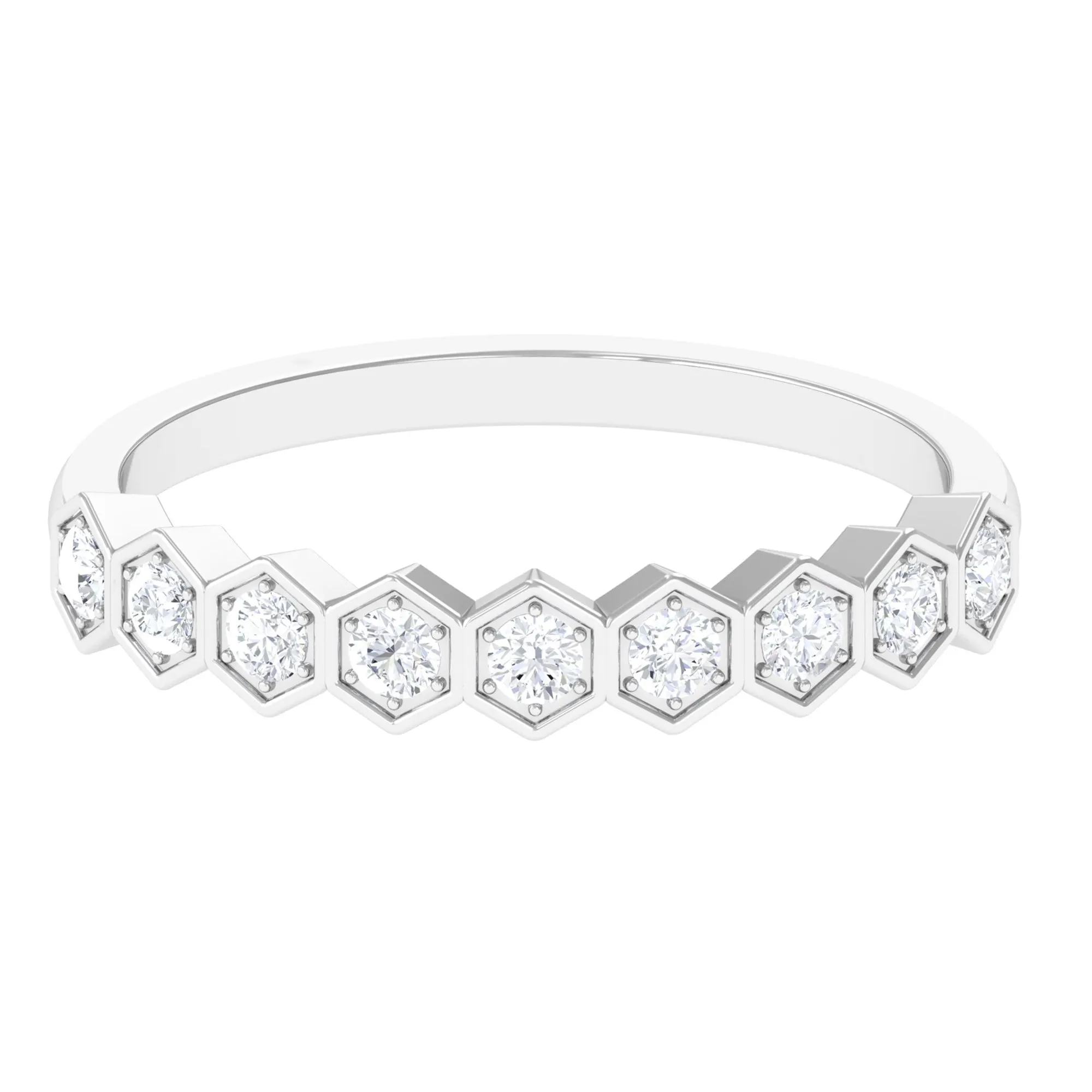 Diamond Half Eternity Ring in Hexagon Shape Frame