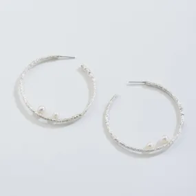 Μedium open hoops with pearls - earrings - silver 925