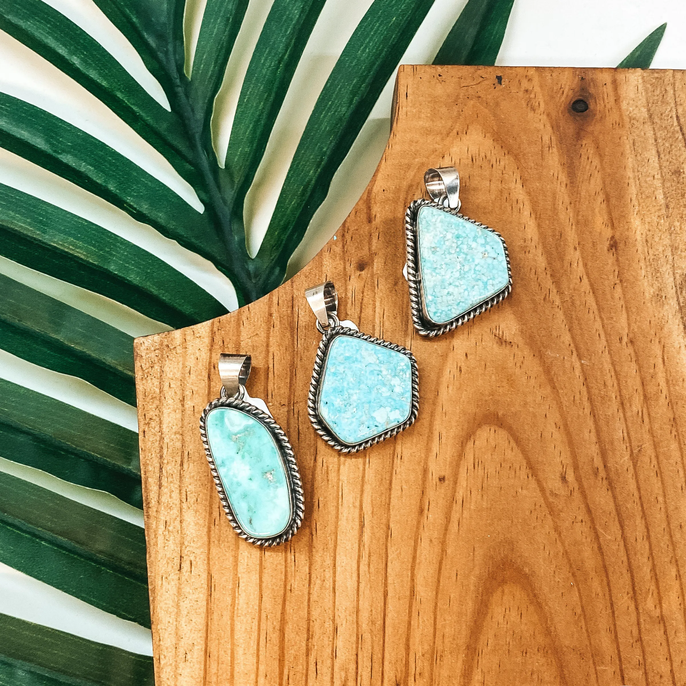 Eli Skeets | Navajo Handmade Asymmetrical Turquoise Pendant in Sterling Silver Casting