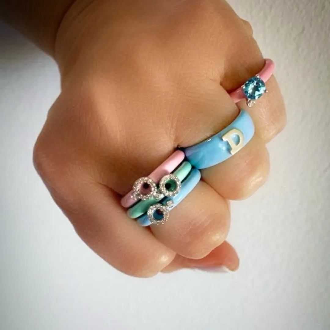Enamel Gold Initial Ring (More Colors available)