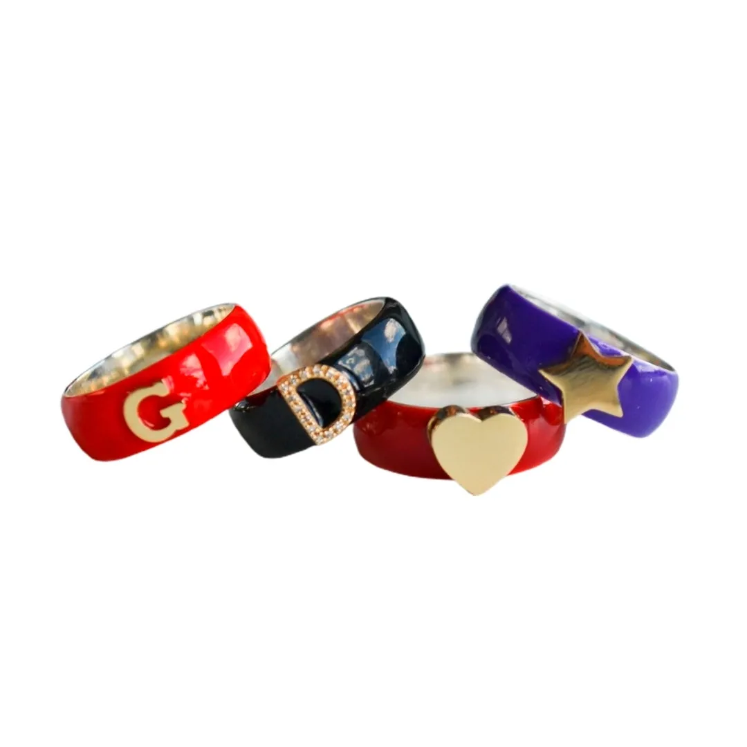 Enamel Gold Initial Ring (More Colors available)