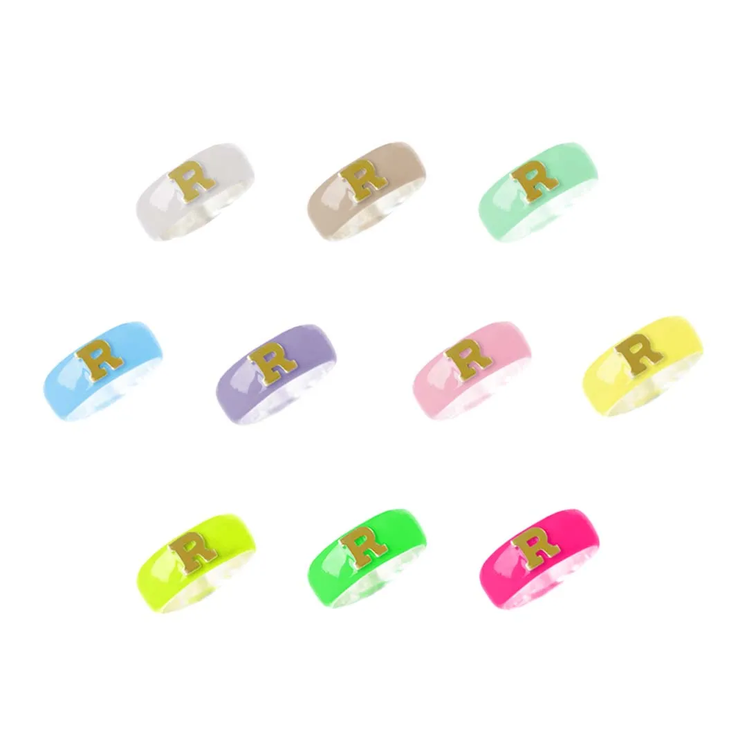 Enamel Gold Initial Ring (More Colors available)