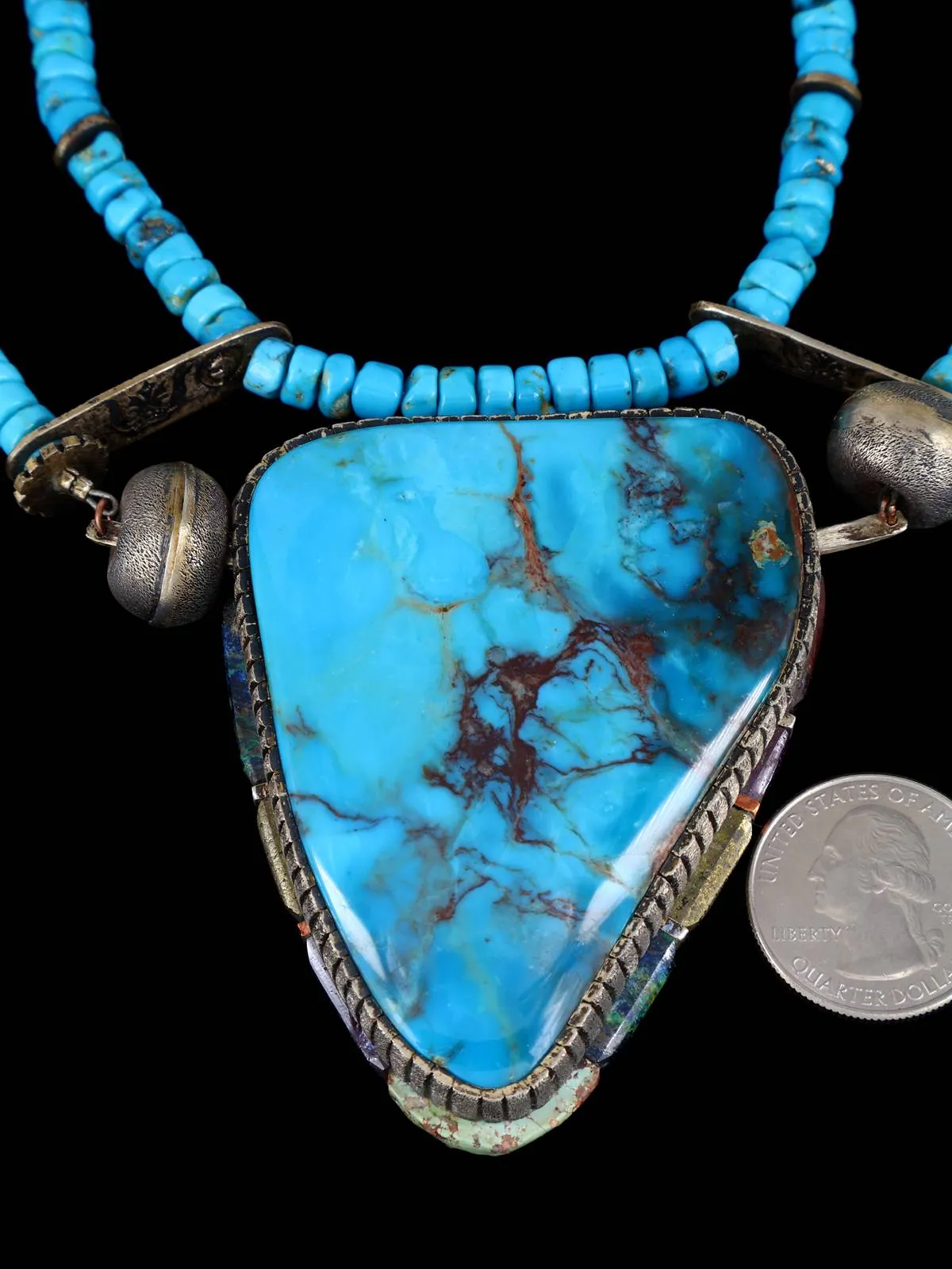 Estate Southwest Natural Bisbee Turquoise Sterling Silver Necklace
