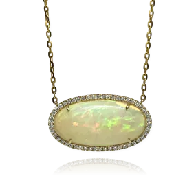 Ethiopian Opal Oval Shape Diamond Necklace 17.72/.69 14KY