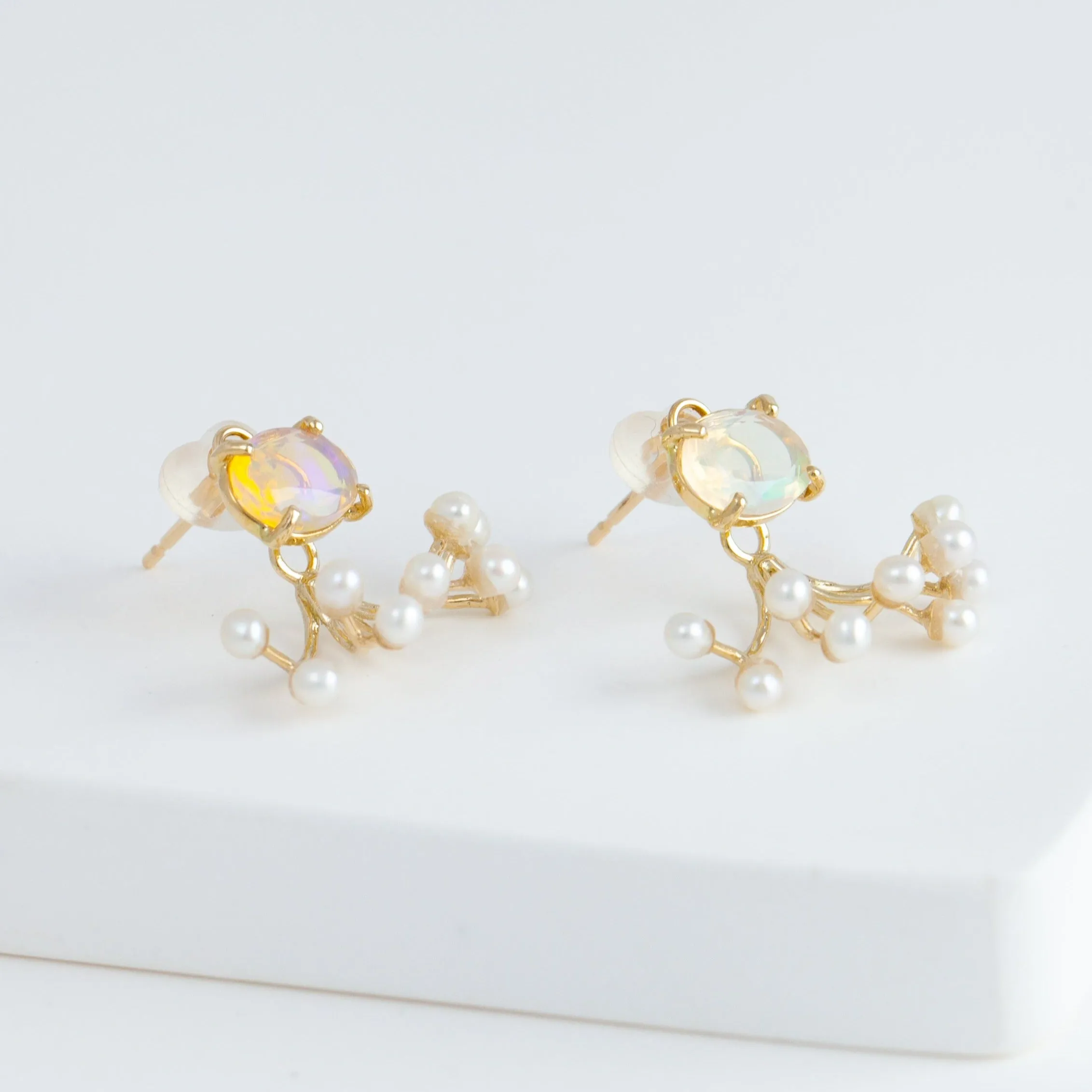 Fairy opal and pearl earrings