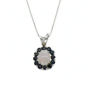 Flower Opal Necklace - Real Sapphire Pendant - Vintage Opal Necklace