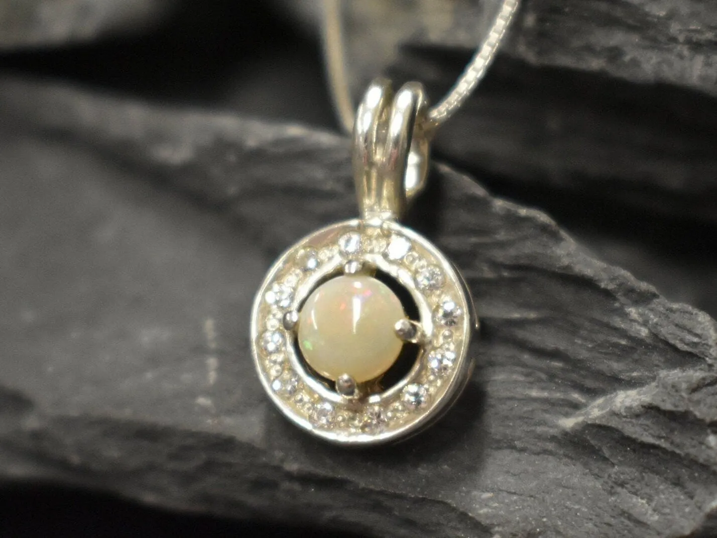 Genuine Opal Pendant - Australian Opal Necklace - White Cluster Necklace