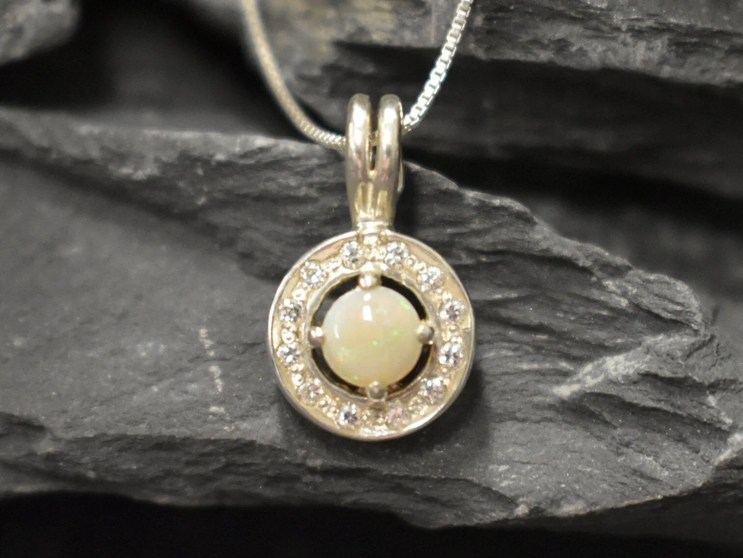 Genuine Opal Pendant - Australian Opal Necklace - White Cluster Necklace