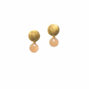 Globe Round Faceted Peach Moonstone 24K Gold Vermeil Earrings