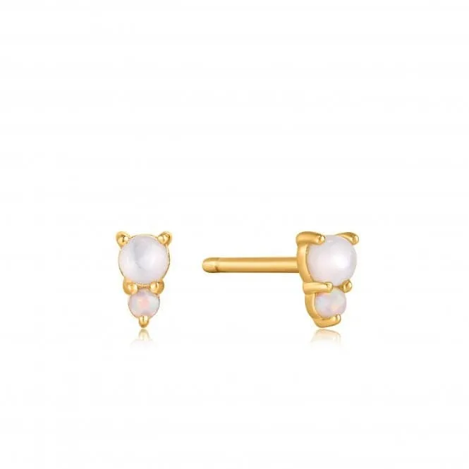 Gold Mother Of Pearl And Kyoto Opal Stud Earrings E034-02G