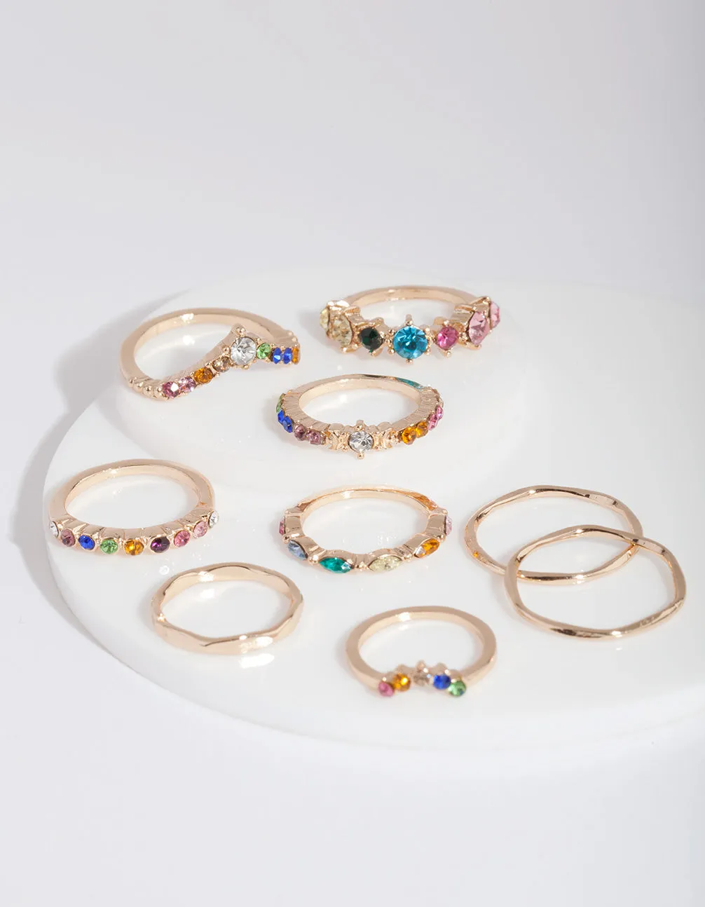 Gold Rainbow Stone Ring 9 Pack