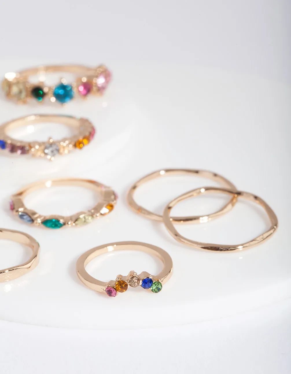 Gold Rainbow Stone Ring 9 Pack