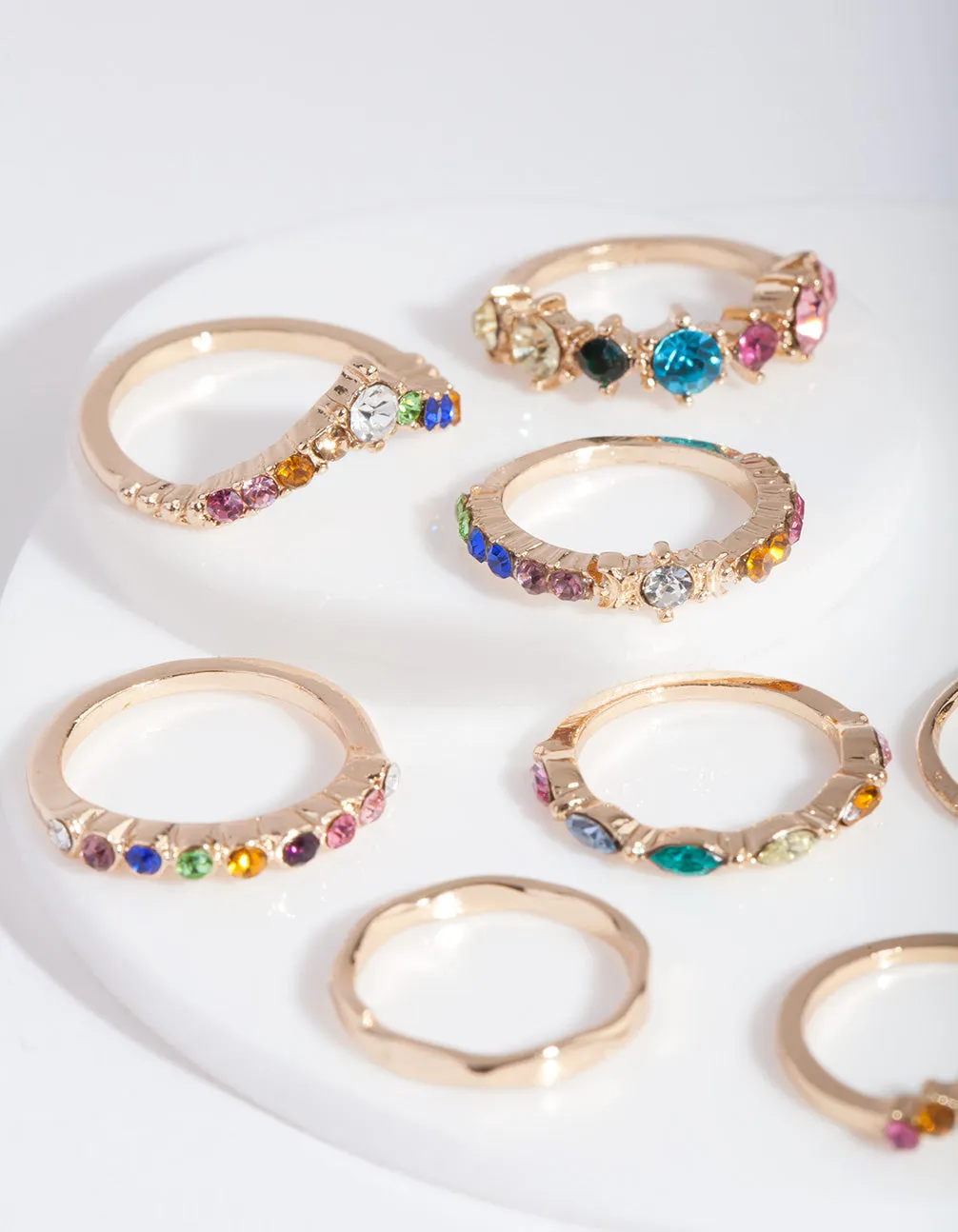 Gold Rainbow Stone Ring 9 Pack