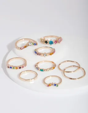 Gold Rainbow Stone Ring 9 Pack