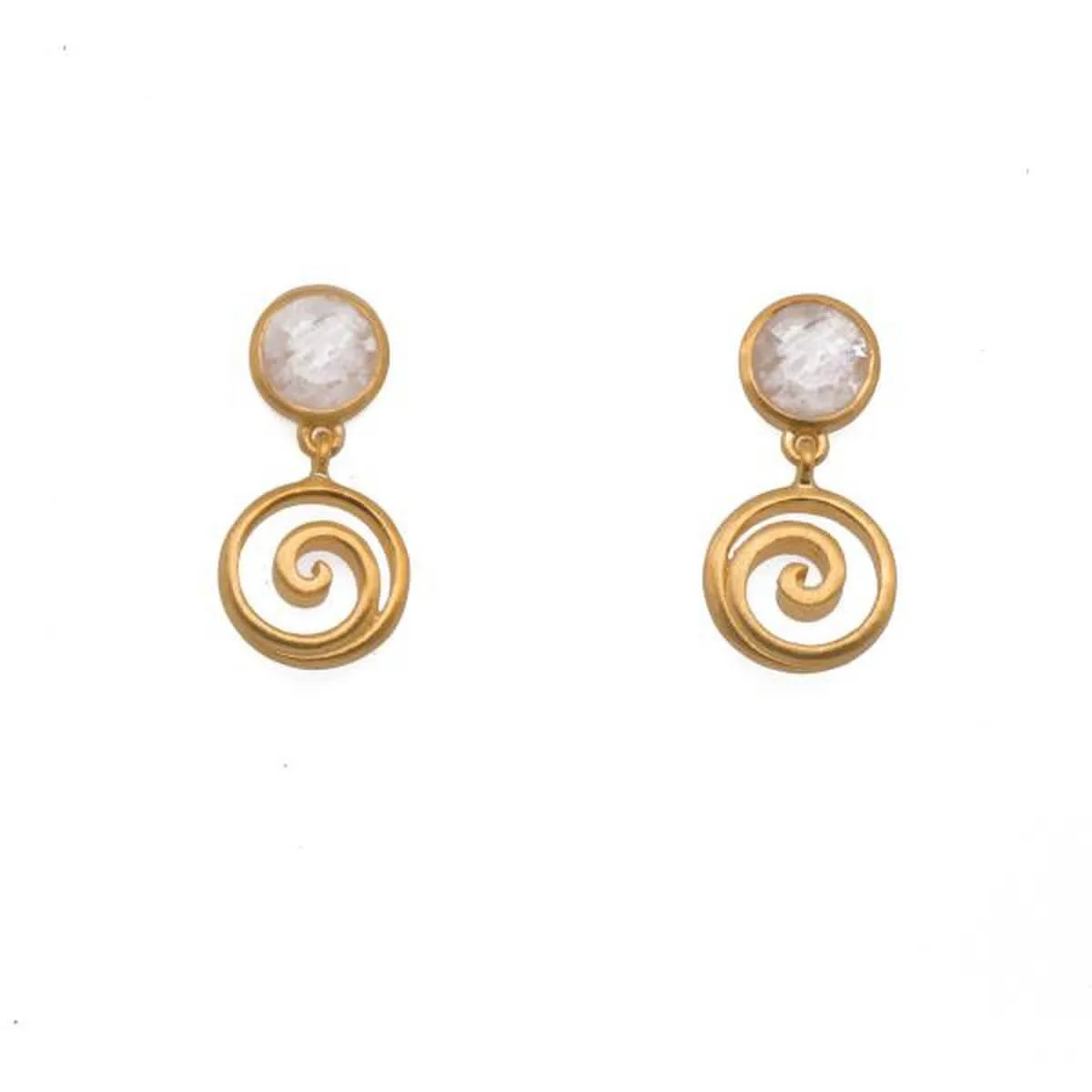Gratitude Open Swirl Rainbow Moonstone 24K Gold Vermiel Earrings