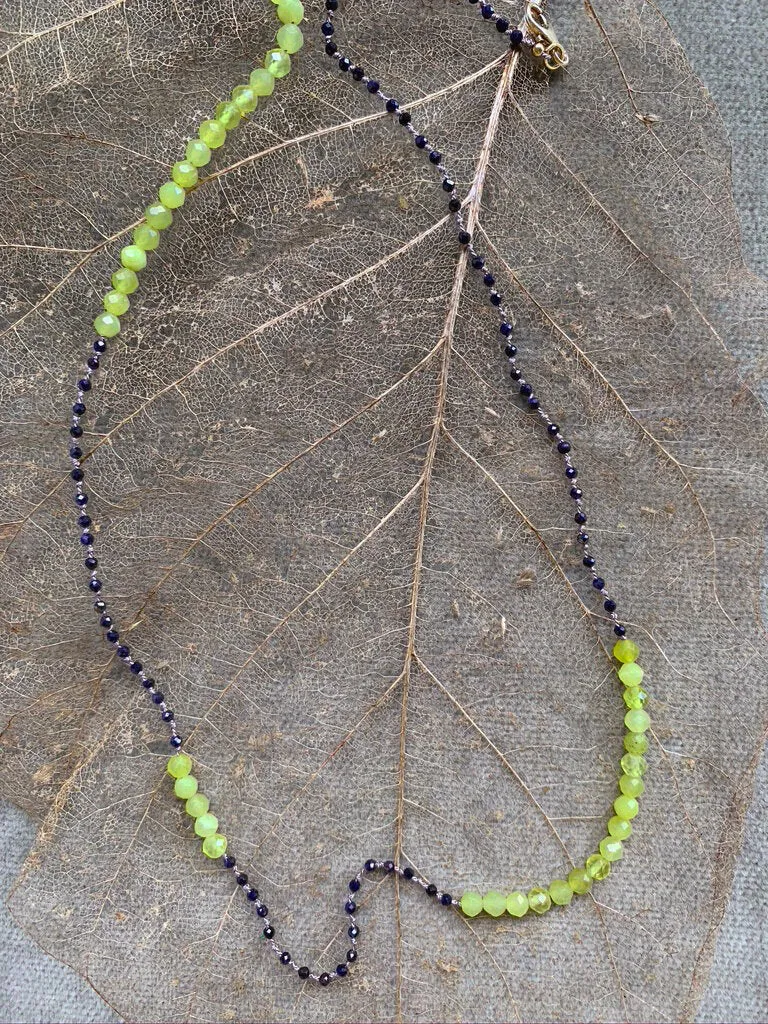 Green Opal & Sapphire Necklace 20-22"