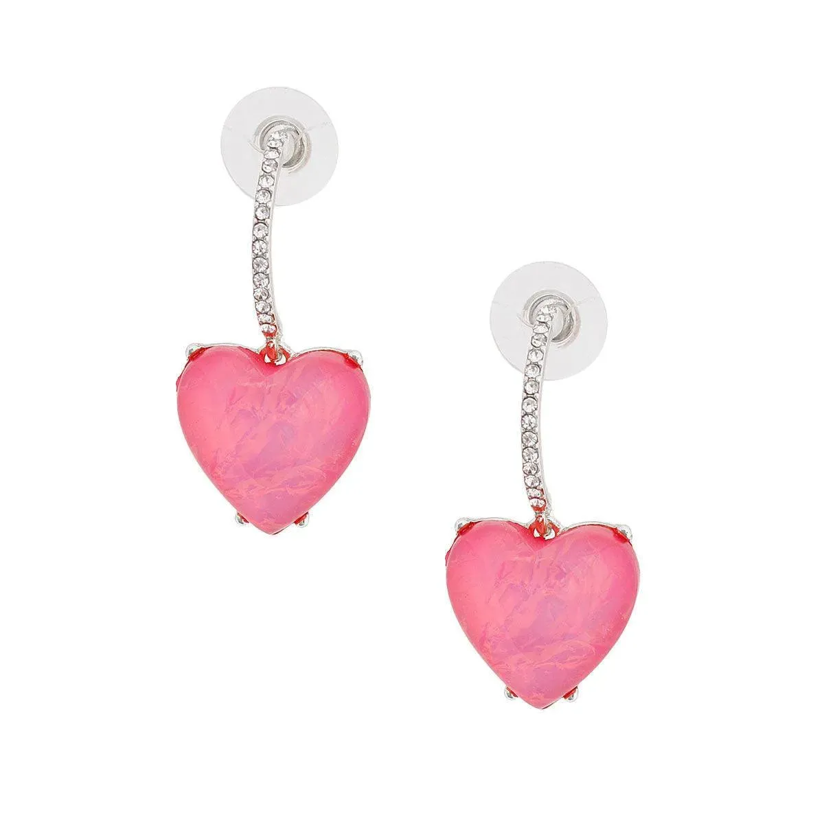 Half Huggie Hoop Earrings Silver Plated Pink Opal Heart Drop