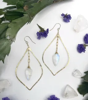 Hammered Petal Moonstone Drop Earrings