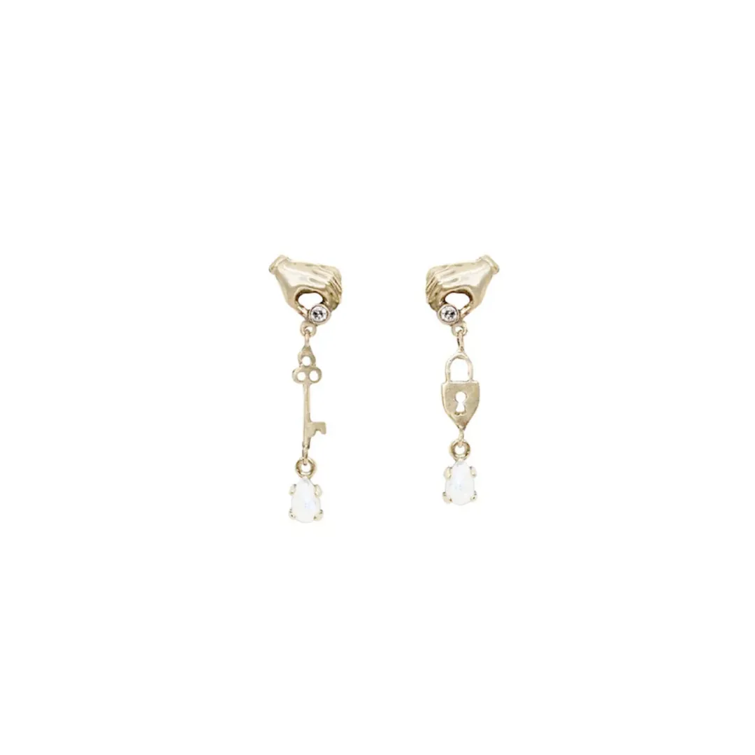 Hand, Lock & Key Earrings