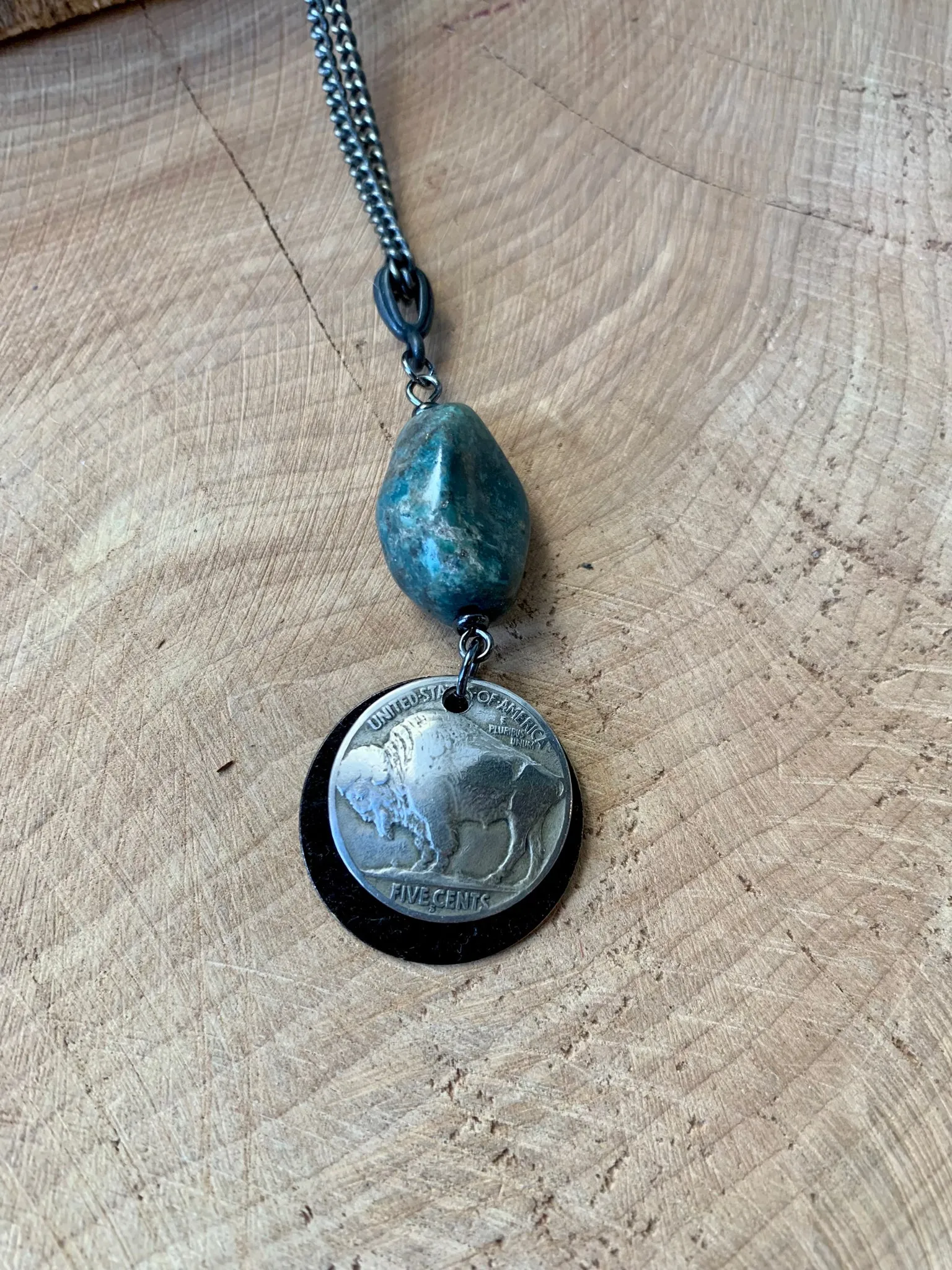 Handmade Buffalo Nickel & Turquoise Nugget Necklace