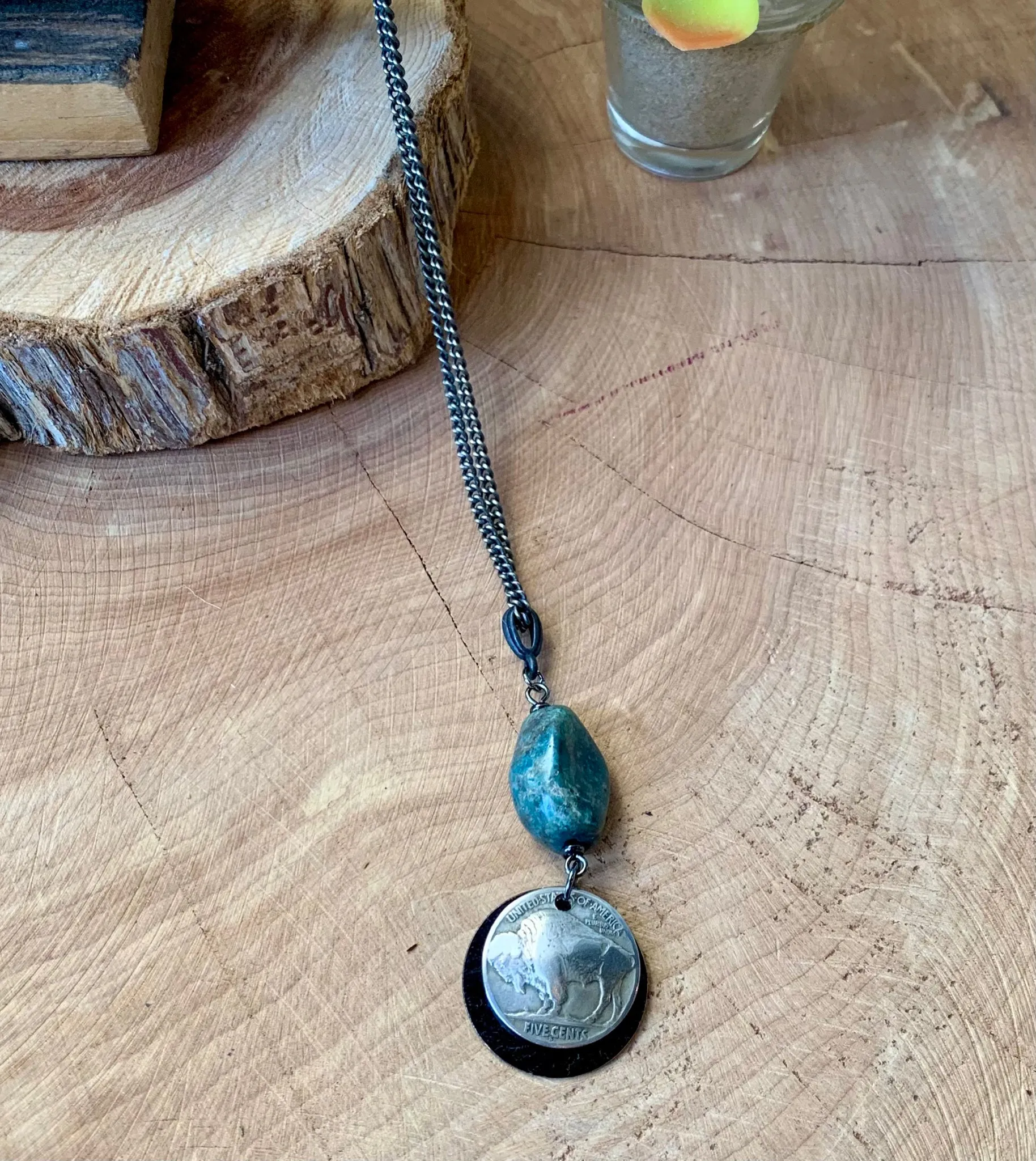 Handmade Buffalo Nickel & Turquoise Nugget Necklace